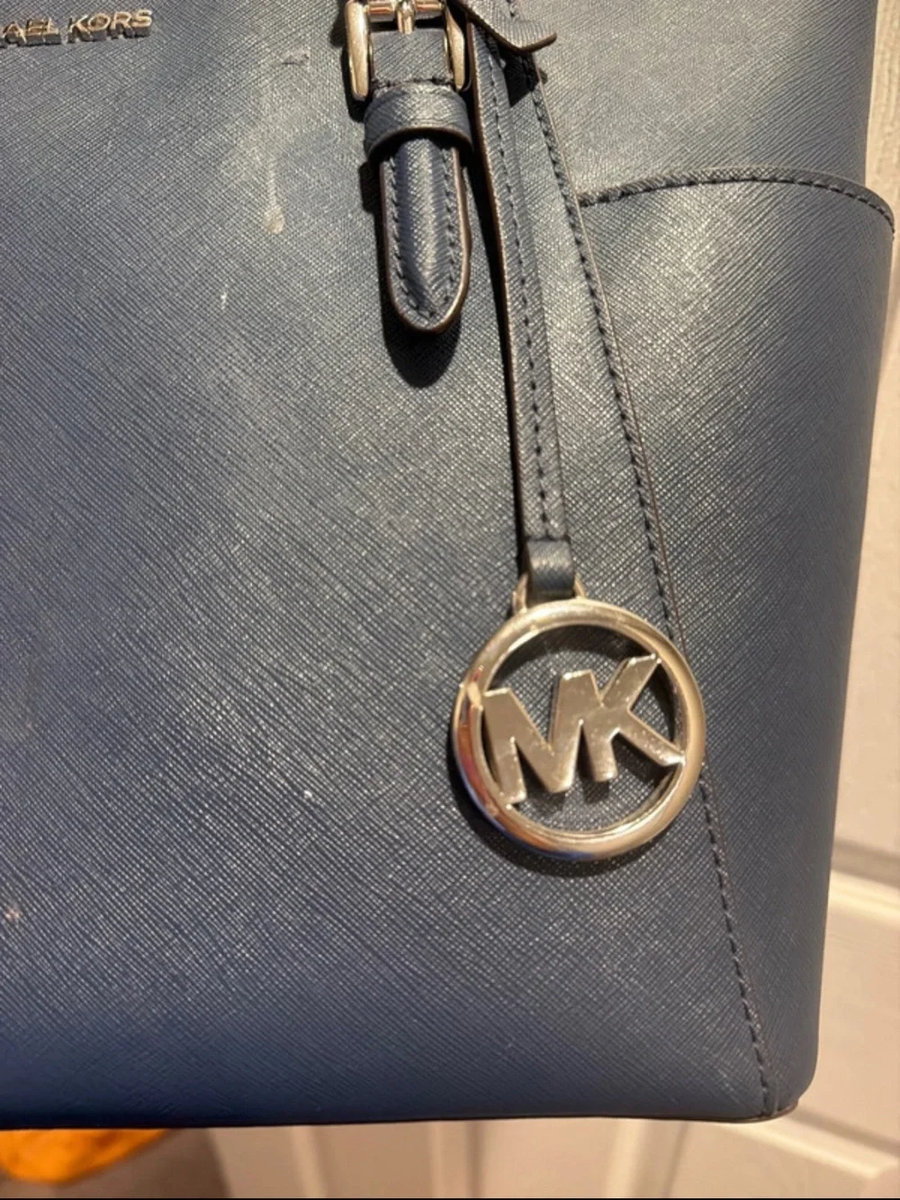 Michael Kors Navy Saffiano Leather Top-Zip Tote